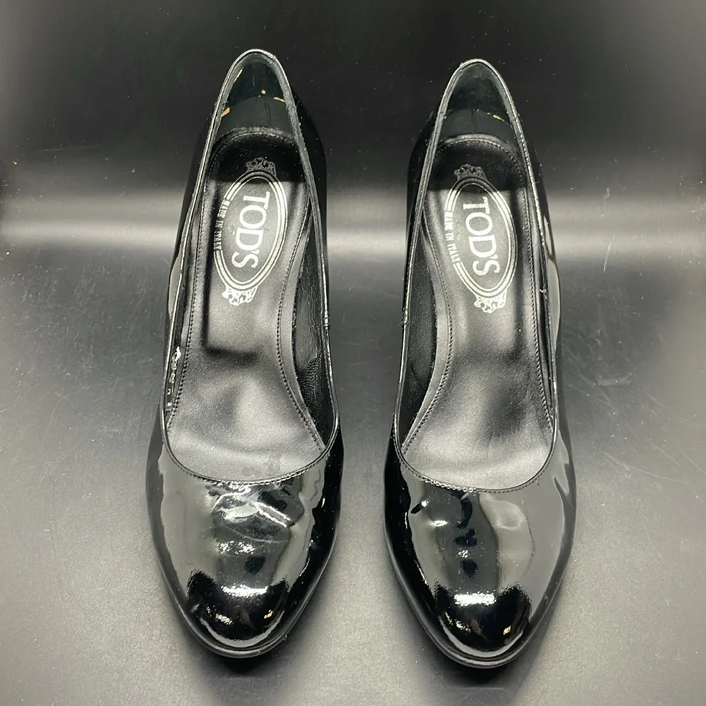 TOD'S Black Patent Leather Wedge Pumps Heels Shoes Size EU 36 1/2 USA 6.5